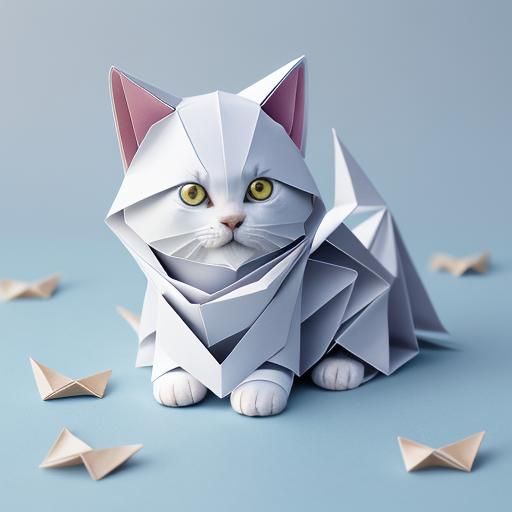 Angel Puppy and Kitten Skeletons in Origami Style