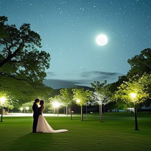 Romantic Kiss Under Moonlight in Cosmos Park
