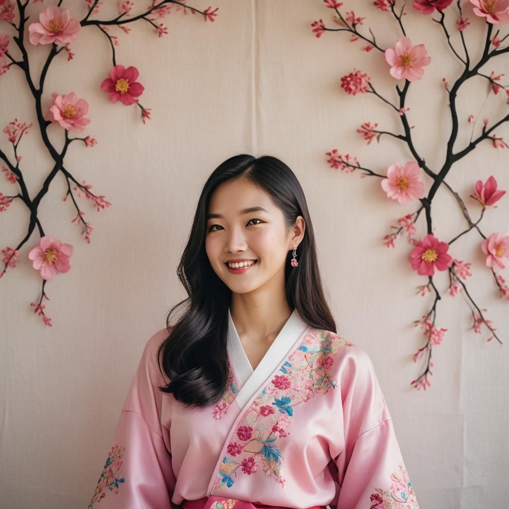 Korean Woman in Pink Mini Skirt: Digital Portrait