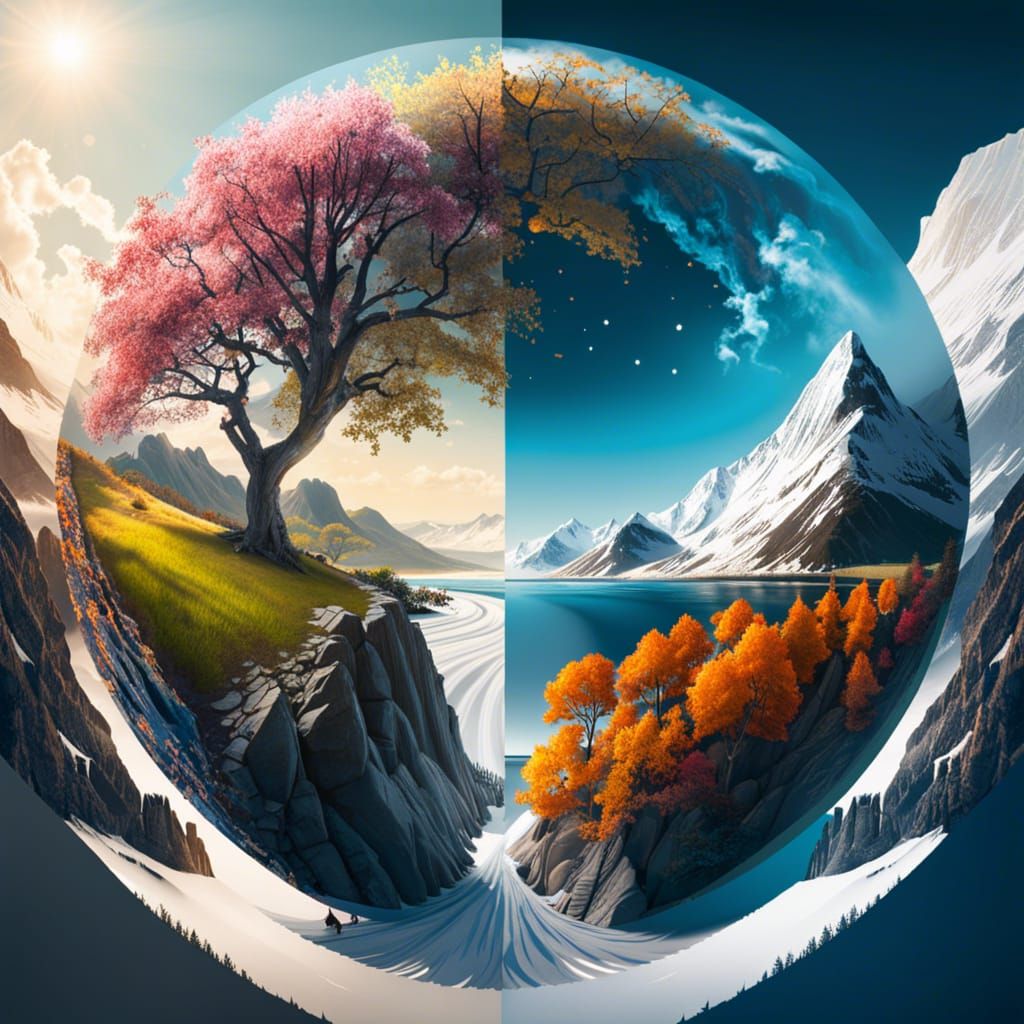 Double Exposure: Summer and Winter Scenery