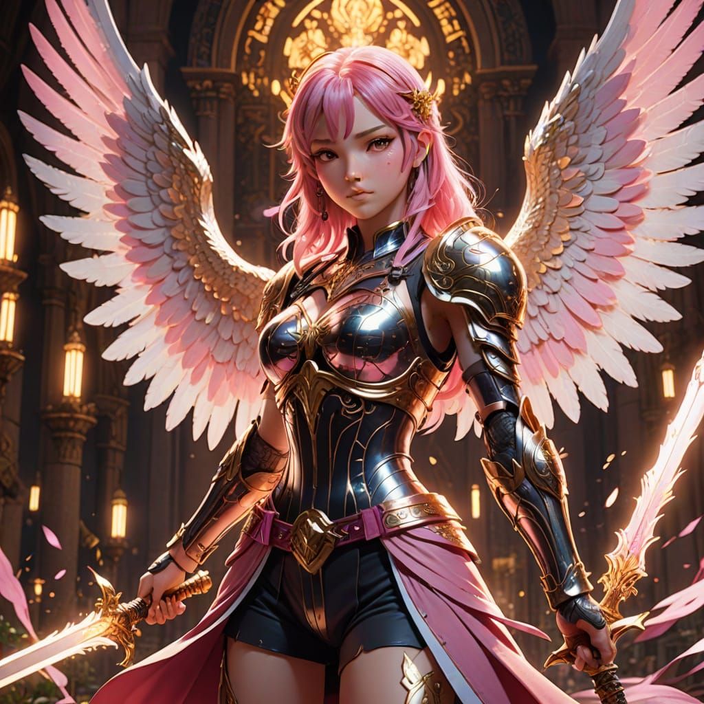 Girl Angel in Vibrant Anime-CGI Environment