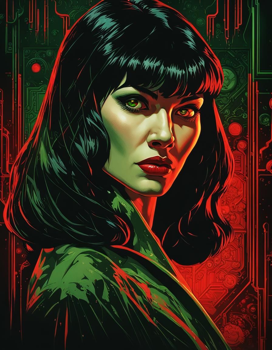Art Deco Vampirella Portrait in Vintage Laboratory
