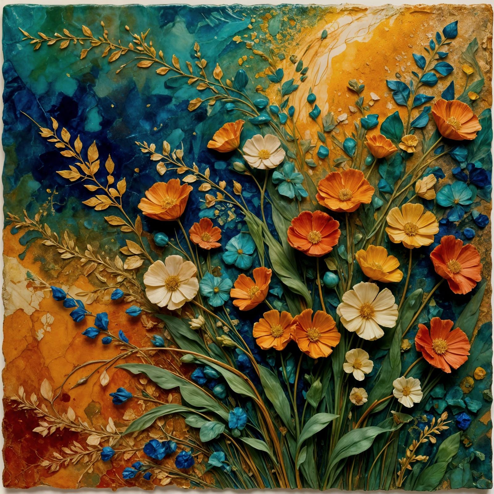 Impasto Botanicals in Vibrant Sunset Hues