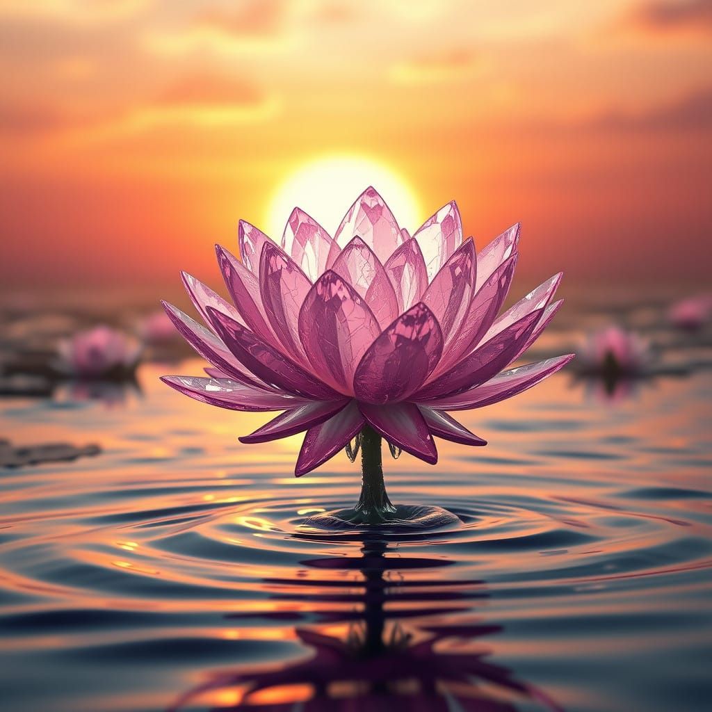Crystal Water Lilies in Sunset Radiance