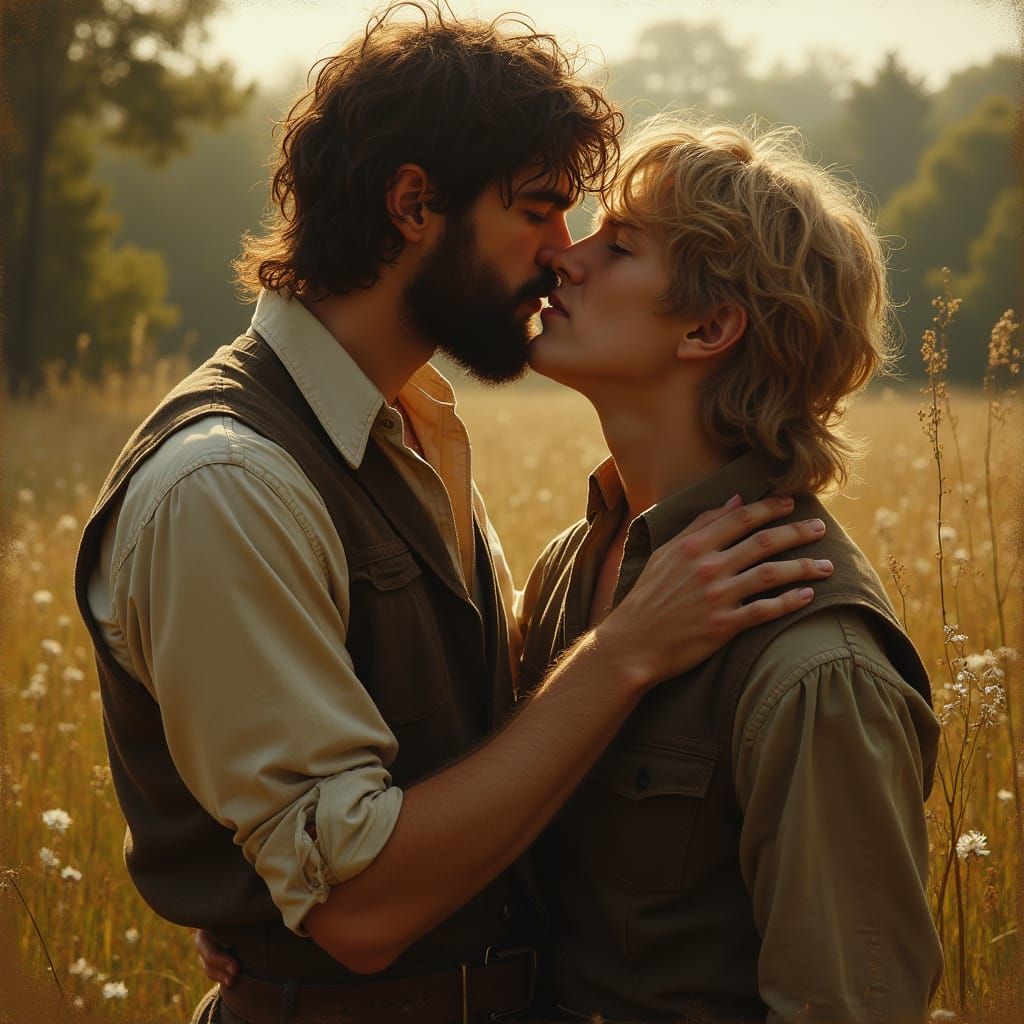 Passionate Kiss in Rural England: Impressionist Style