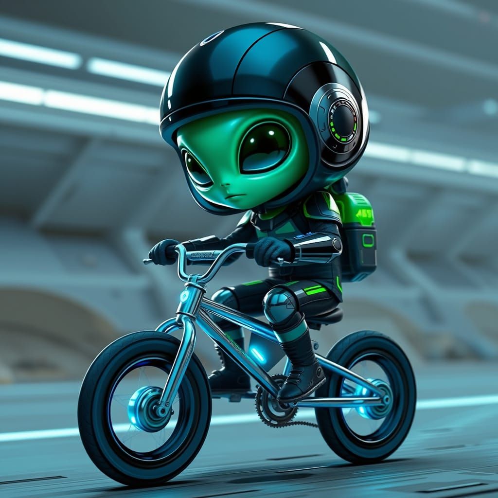 Alien BMX Rider in Futuristic Space Scene