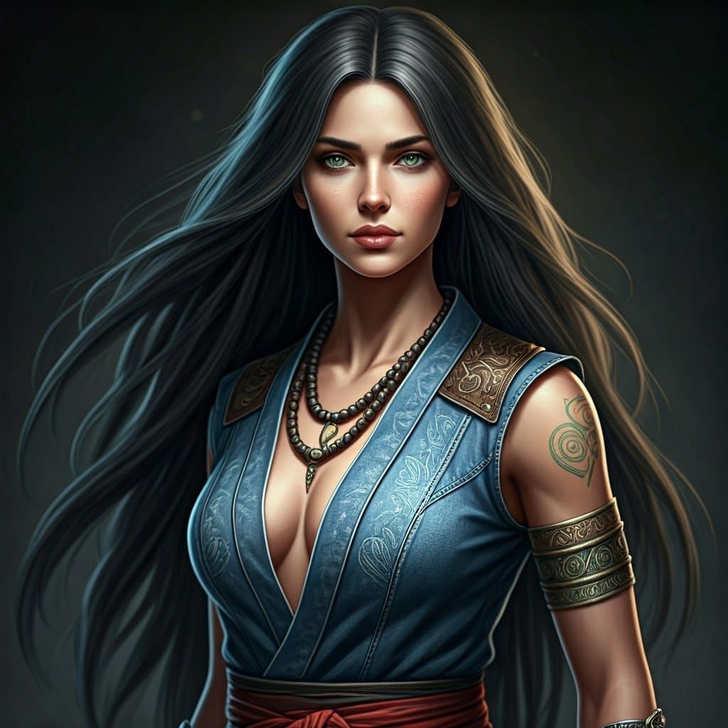 Slender Woman with Katana and Protective Charms