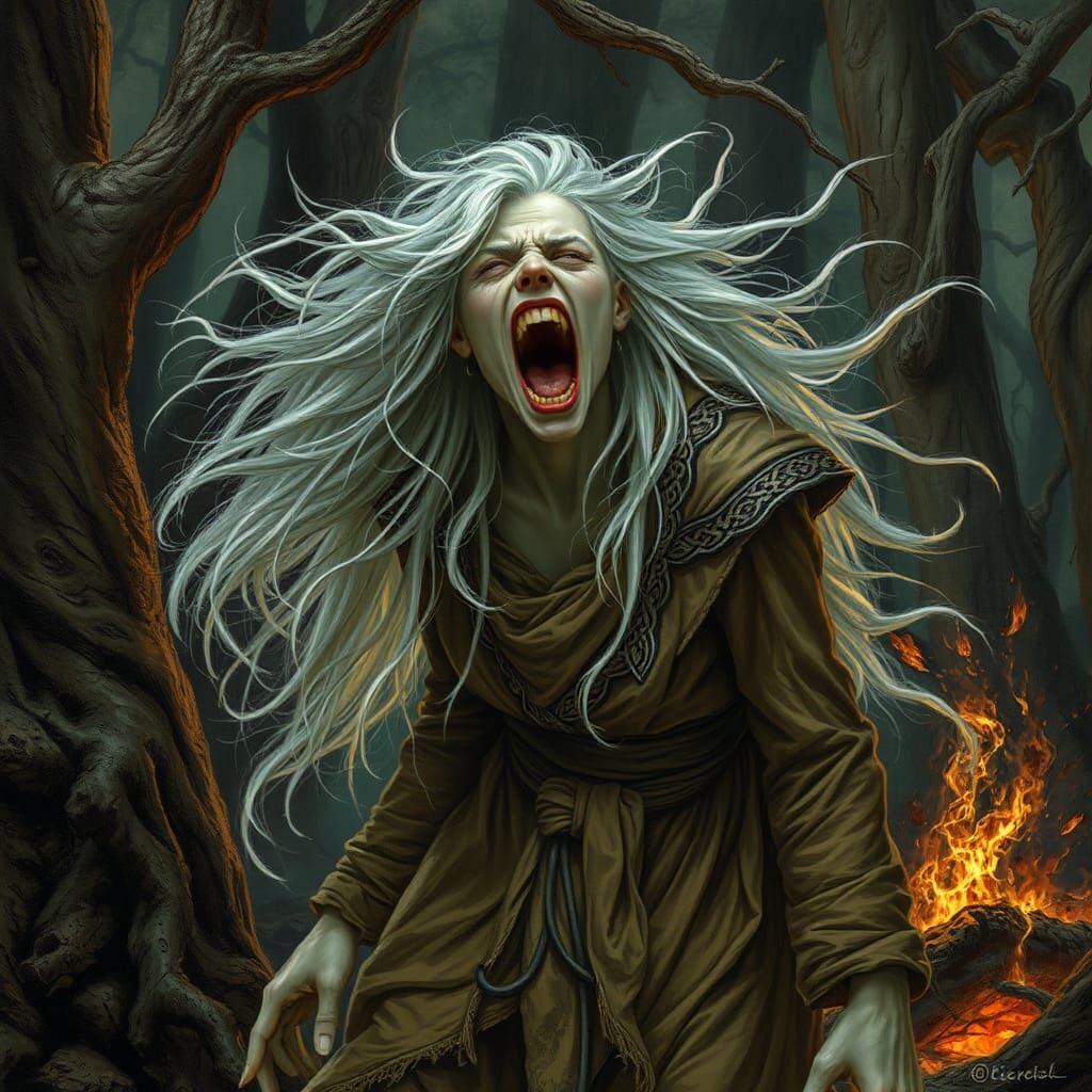 Tormented Banshee Screaming in Mystical Forest