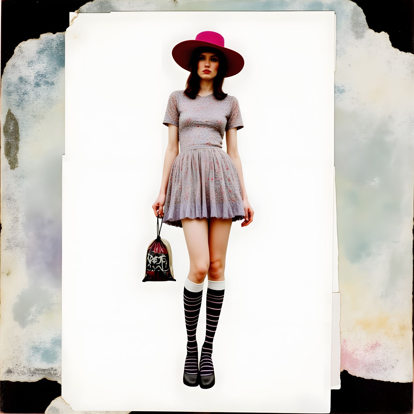 1970s Fashion Collage in Cyanotype Style