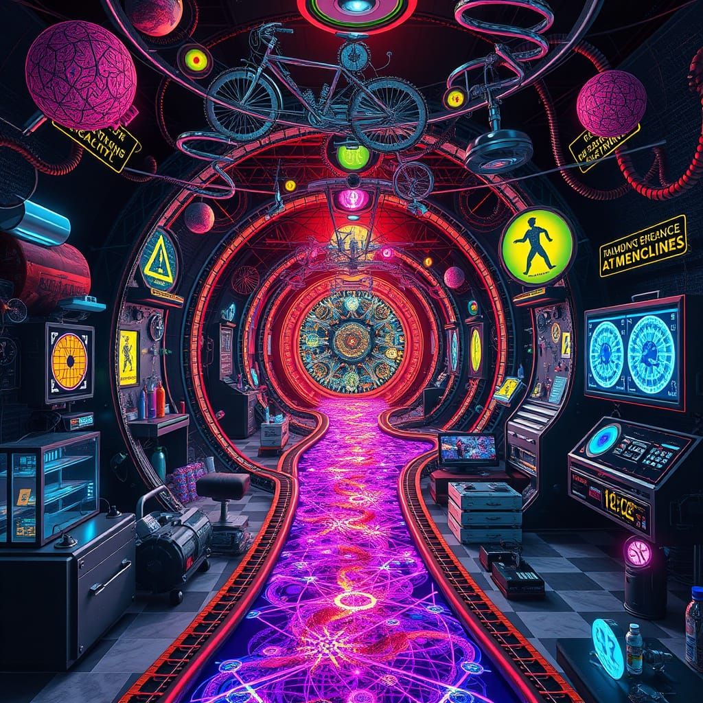 Surreal Temple of Quantum Ego Dissolution in Cyberpunk Style