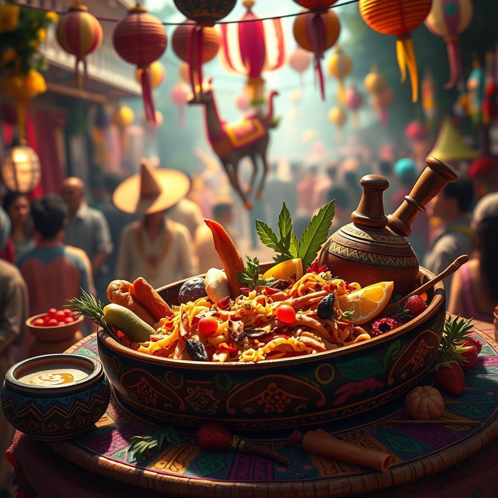 Mexican Fiesta Scene in Vibrant, Fantastical Style