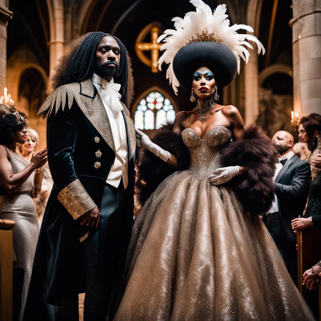 Extravagant Drag Queen Wedding at Church Altar