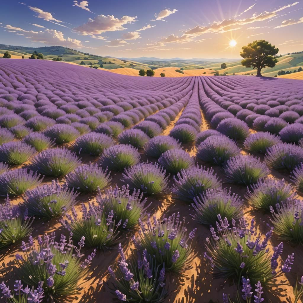 Blooming Lavender Fields: Surreal Landscape Art
