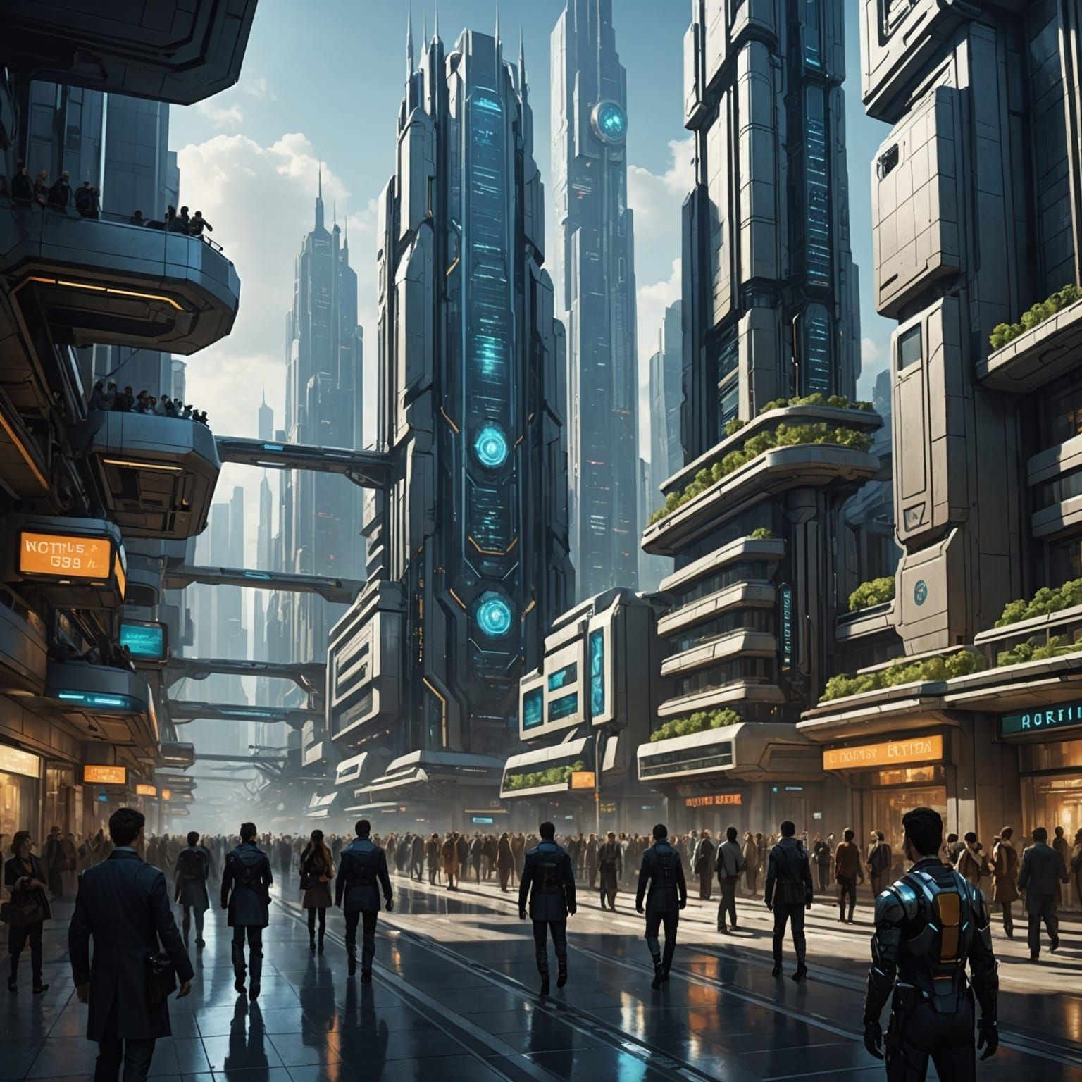 Neoterra Cityscape: Humans and Robots in 3333