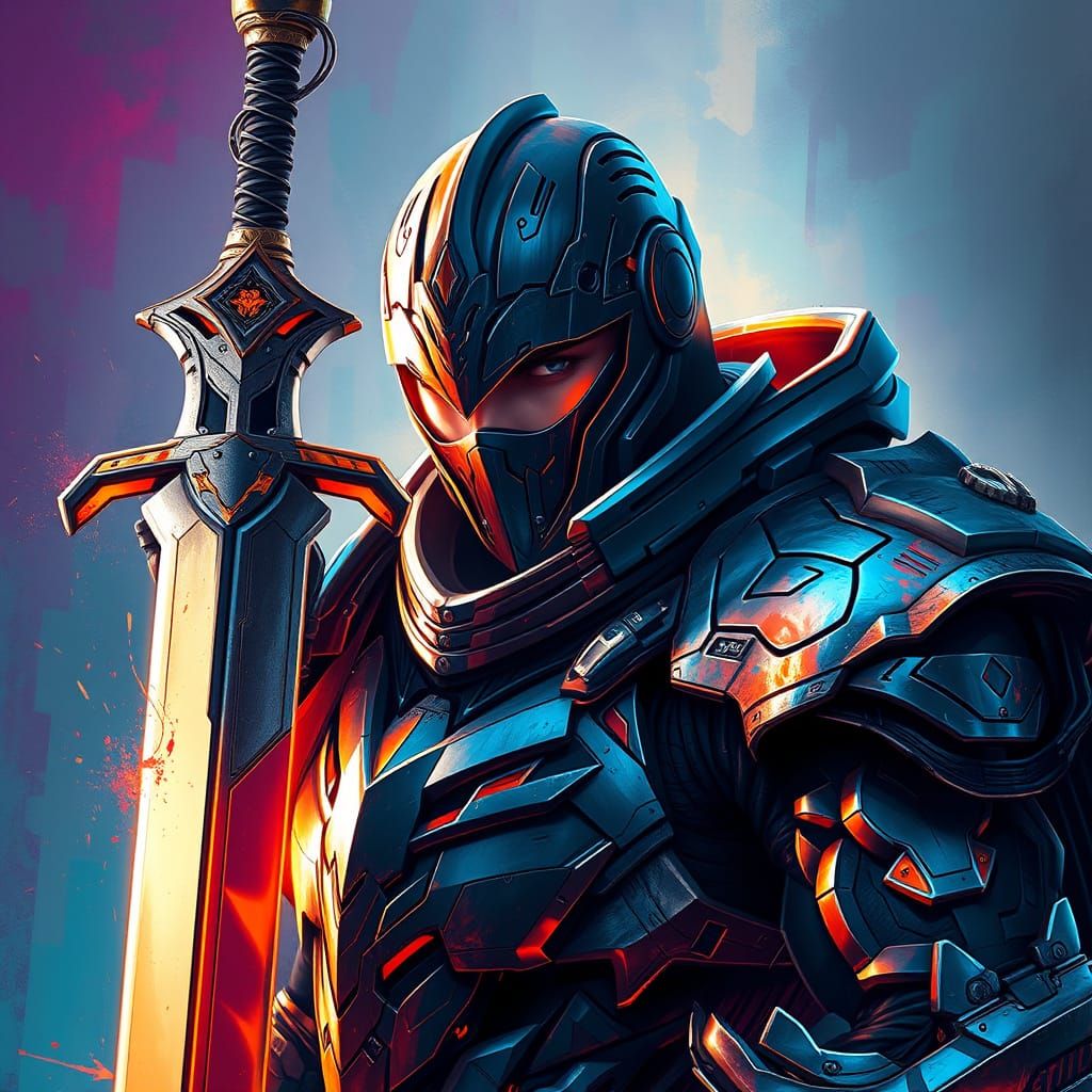 Cyberpunk Armored Warrior in a Futuristic Setting