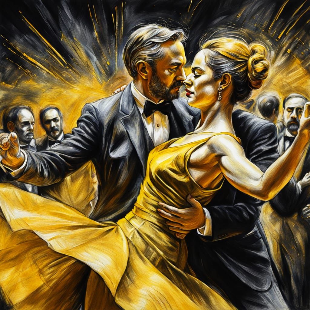 Ducklings Dance Tango: Hyperdetailed Gouache Charcoal Drawin...