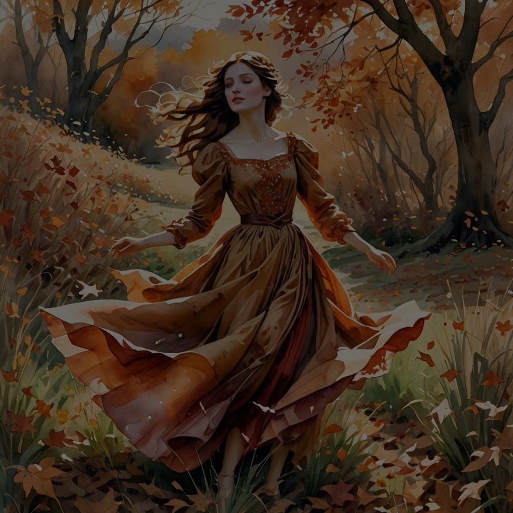 Watercolor Fantasy Princess in Autumn Field