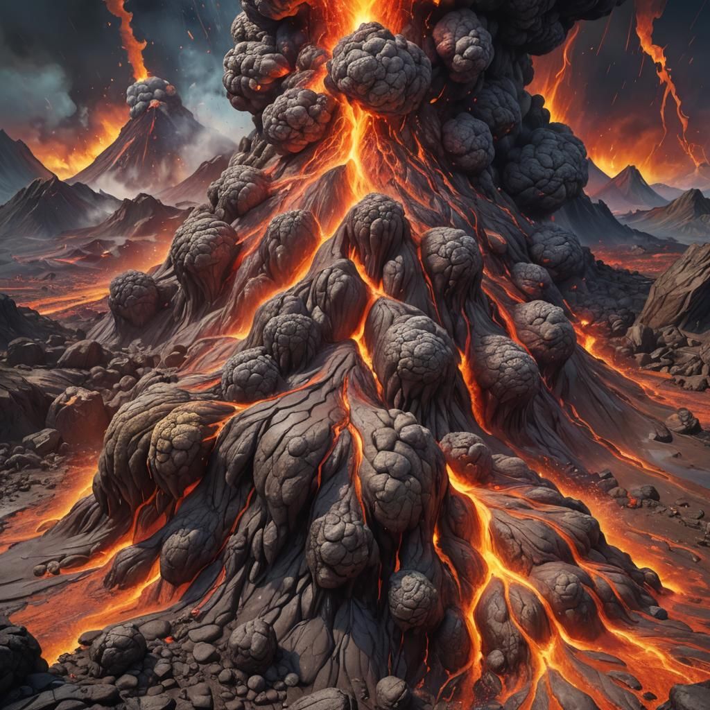 Volcanic Human Glands: Hyperrealistic Splash Art