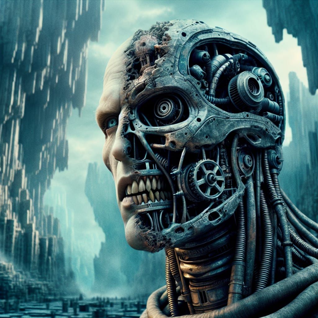 Cyborg Warrior in a Forboding Landscape