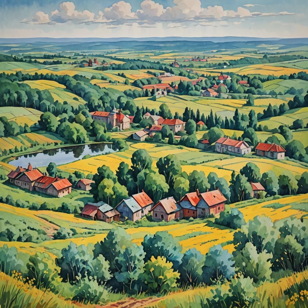Ukrainian Landscape in Gouache Style