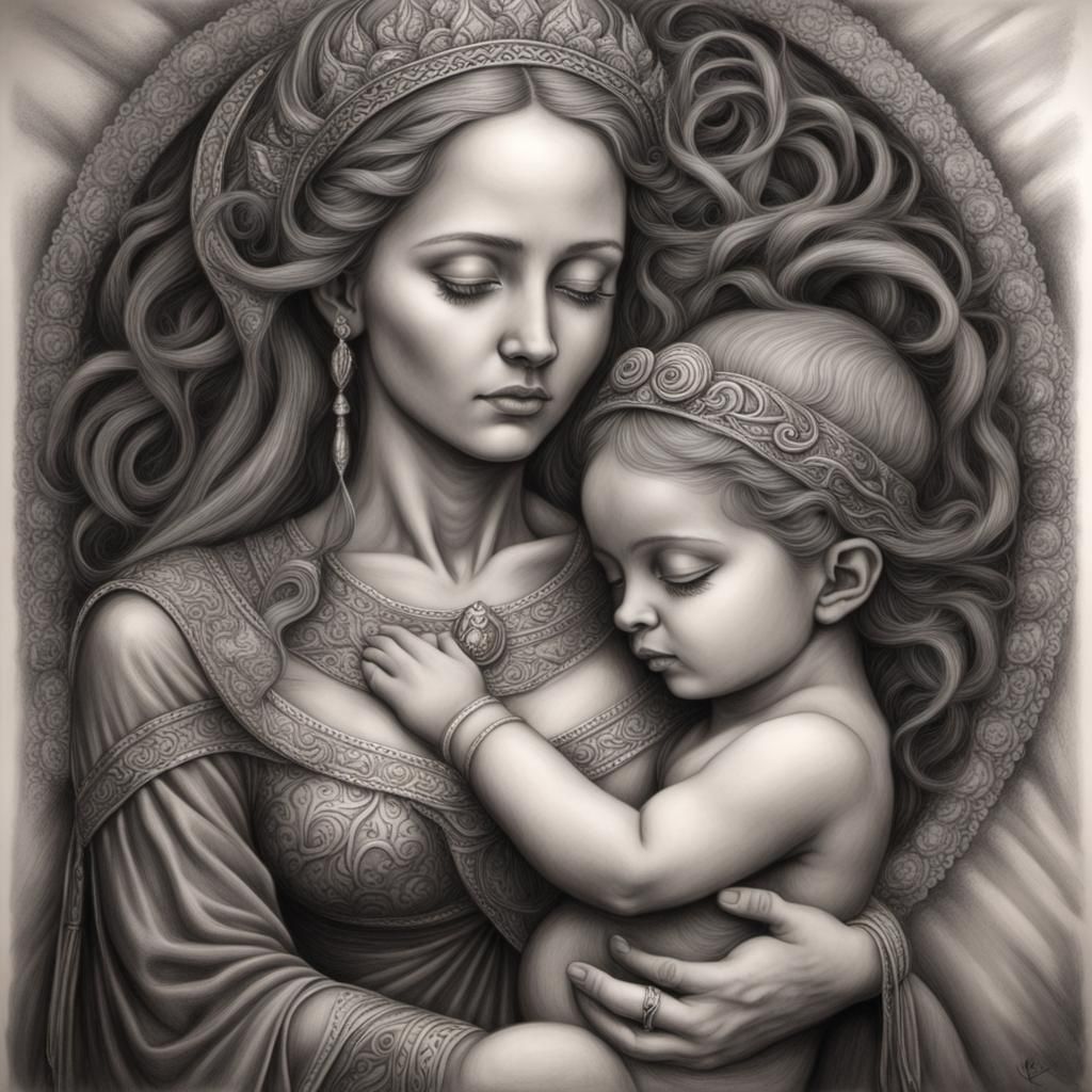 Reincarnation Goddess: Hyperdetailed Charcoal Drawing