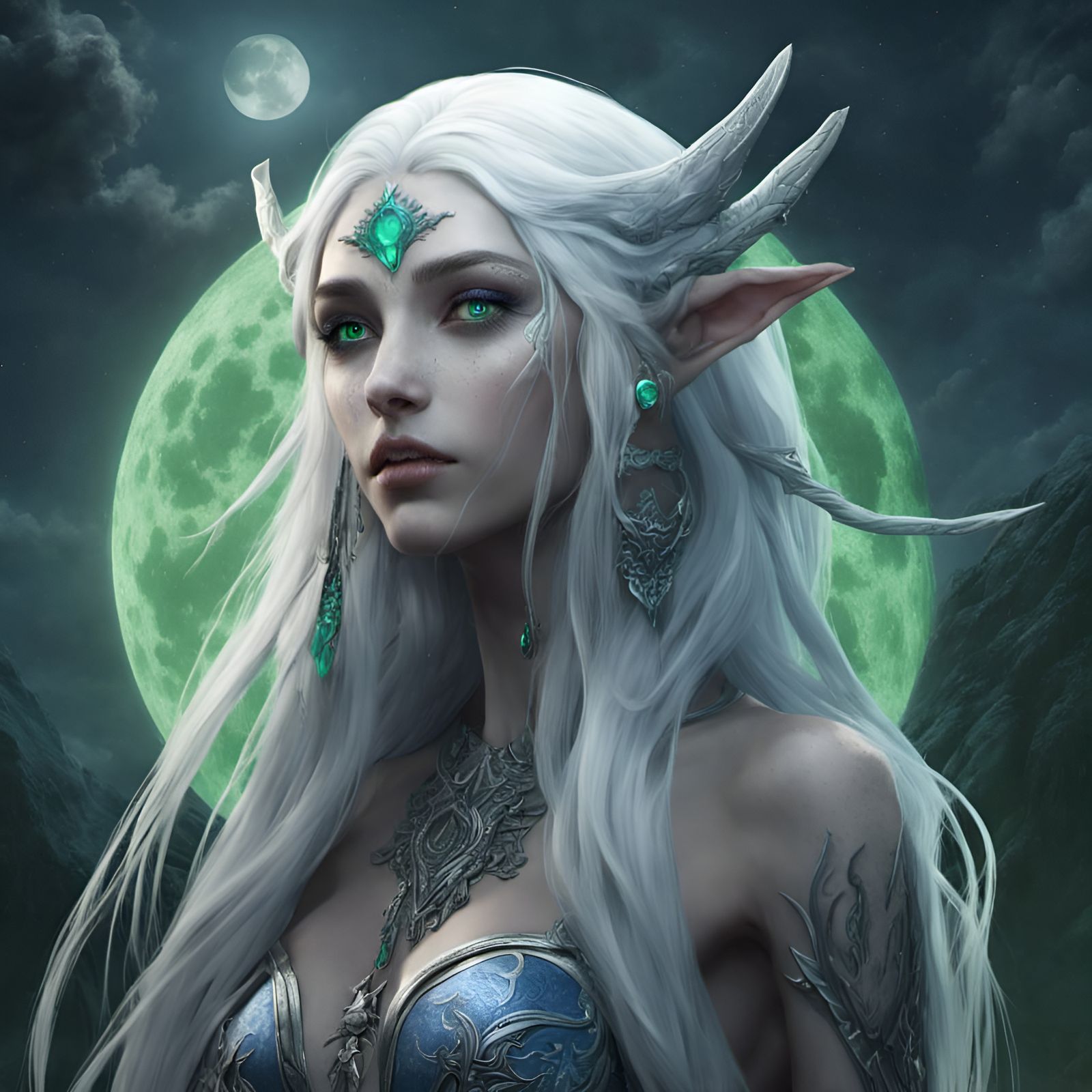 Moon Elf with Celestial Tattoos: Fantasy Art