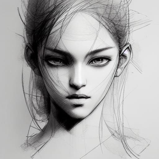 Anime Woman Portrait in Pen and Ink