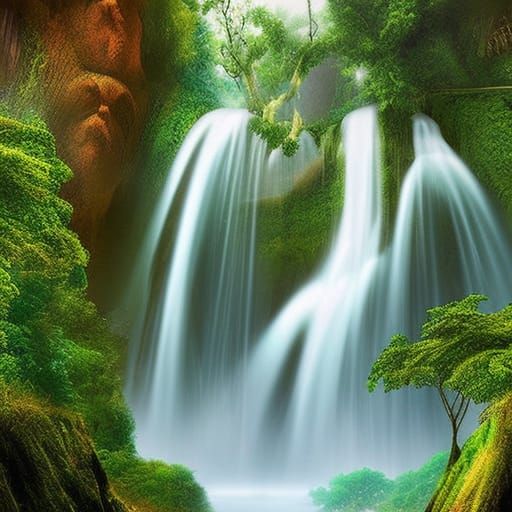 Epic Hourglass Waterfall with Flowers and Lightning