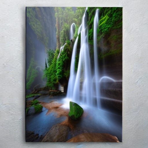 Hourglass Waterfall with Flowers and Lightning