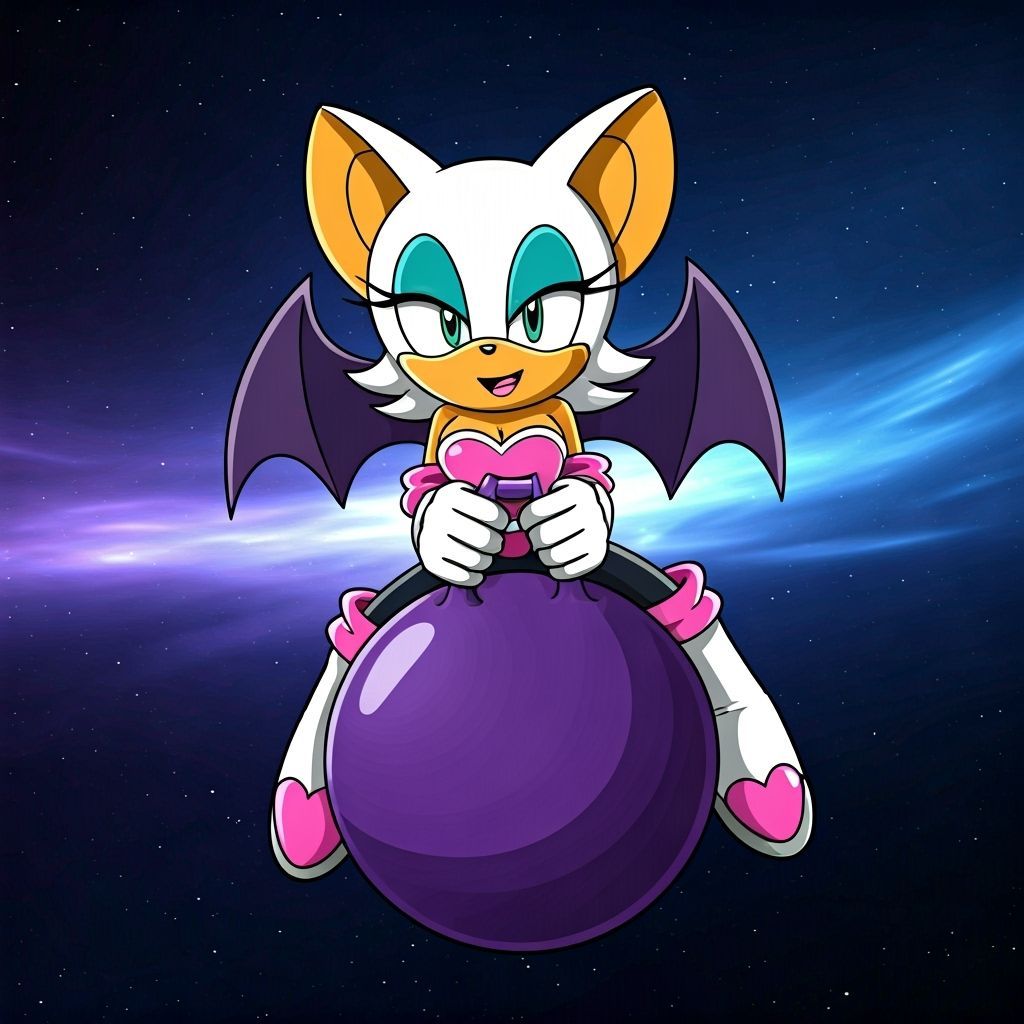 Rouge the Bat Bounces on Hopper Ball in 2D Comic Style