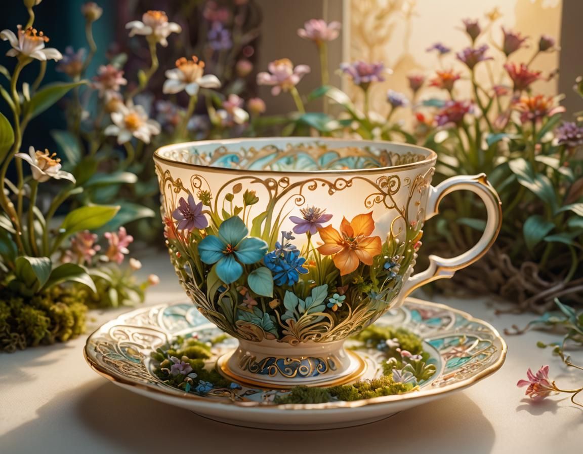 Teacup Ecosystem: Dreamy Macro Photography in Ethereal Style
