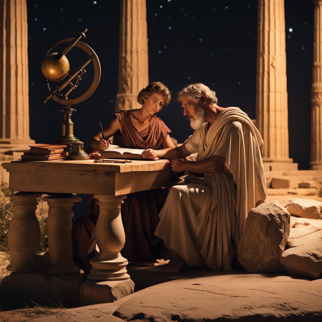 Ancient Greek Astronomer Observing Starry Night Sky