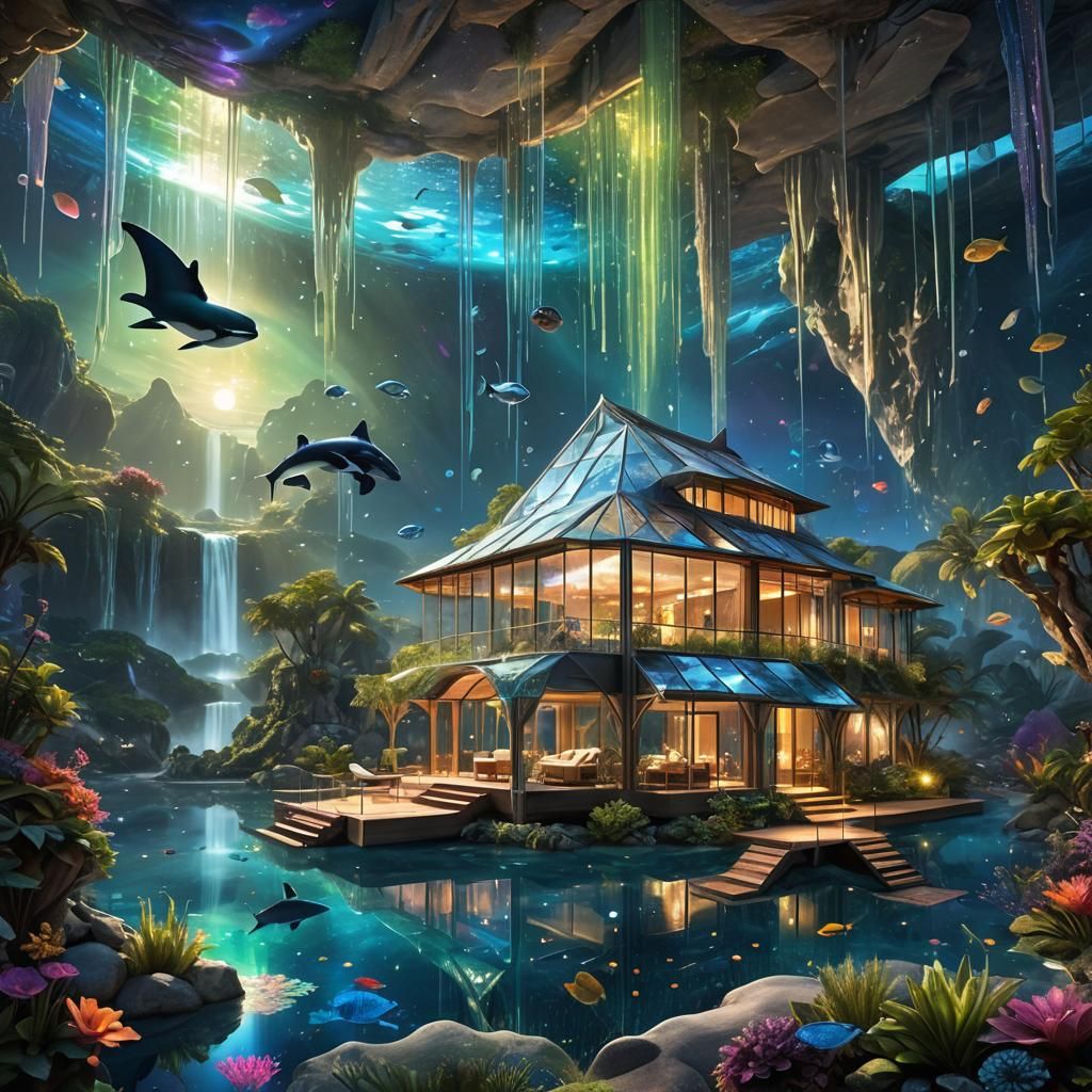 Underwater Oasis Glass House in Dreamlike Style