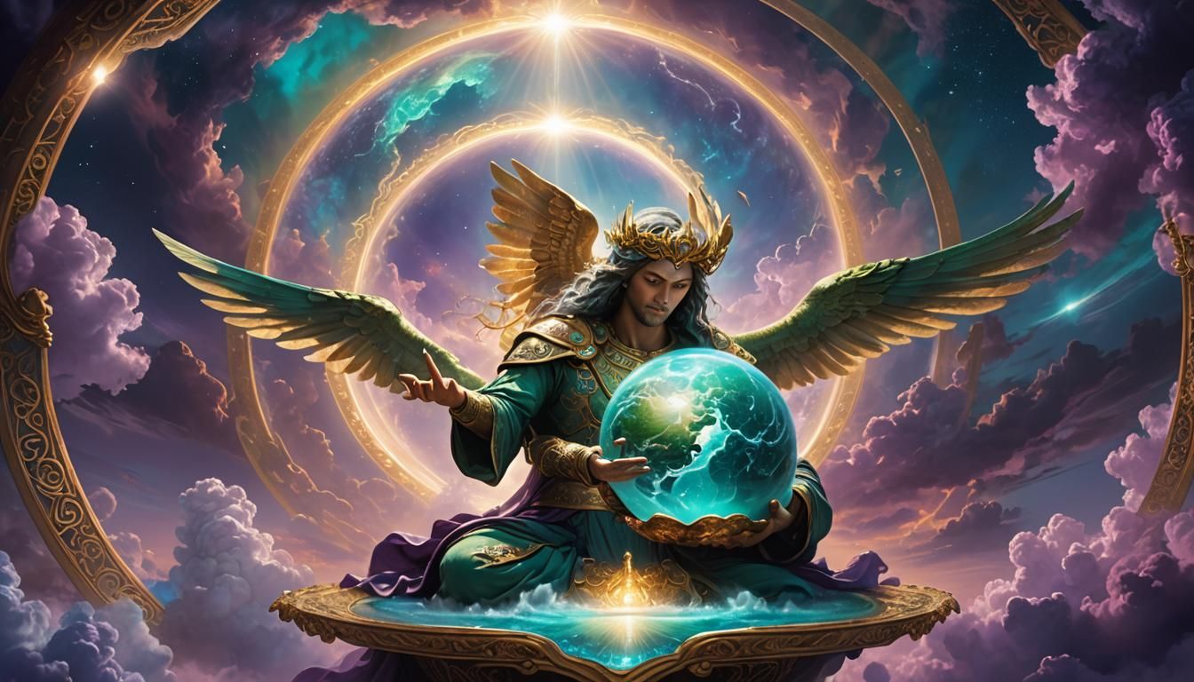Majestic Deity Protects Earth in Baroque Fantasy