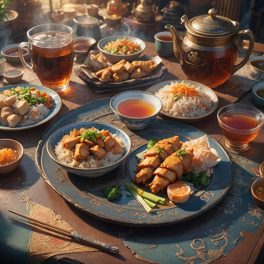 Delicious Chicken Teriyaki Plate in Fantasy Style