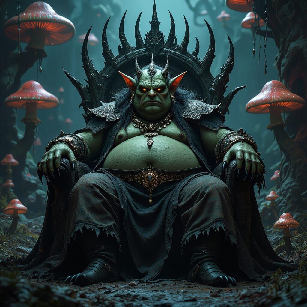 Dark Fantasy Goblin King in Biomechanical Horror Style