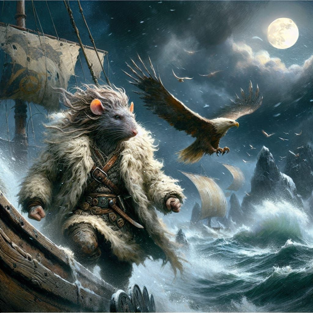 Moonlit Rat Viking Shipwreck in Earthy Hues