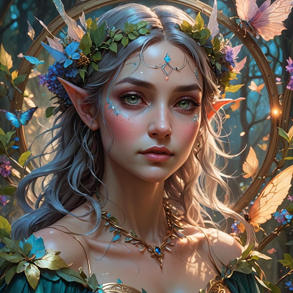 Ethereal Elven Woman Portrait in Art Nouveau Style