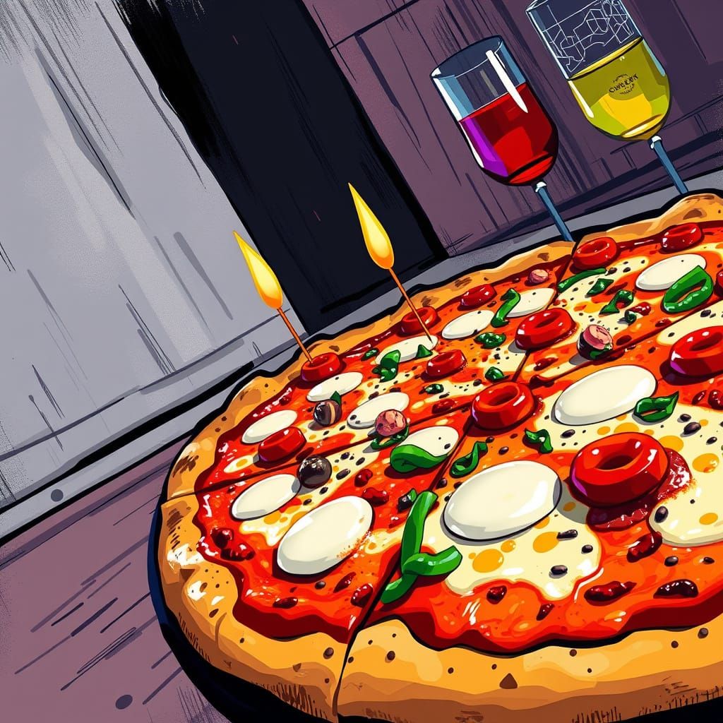Party Pizza in a Bold Digital Art Style
