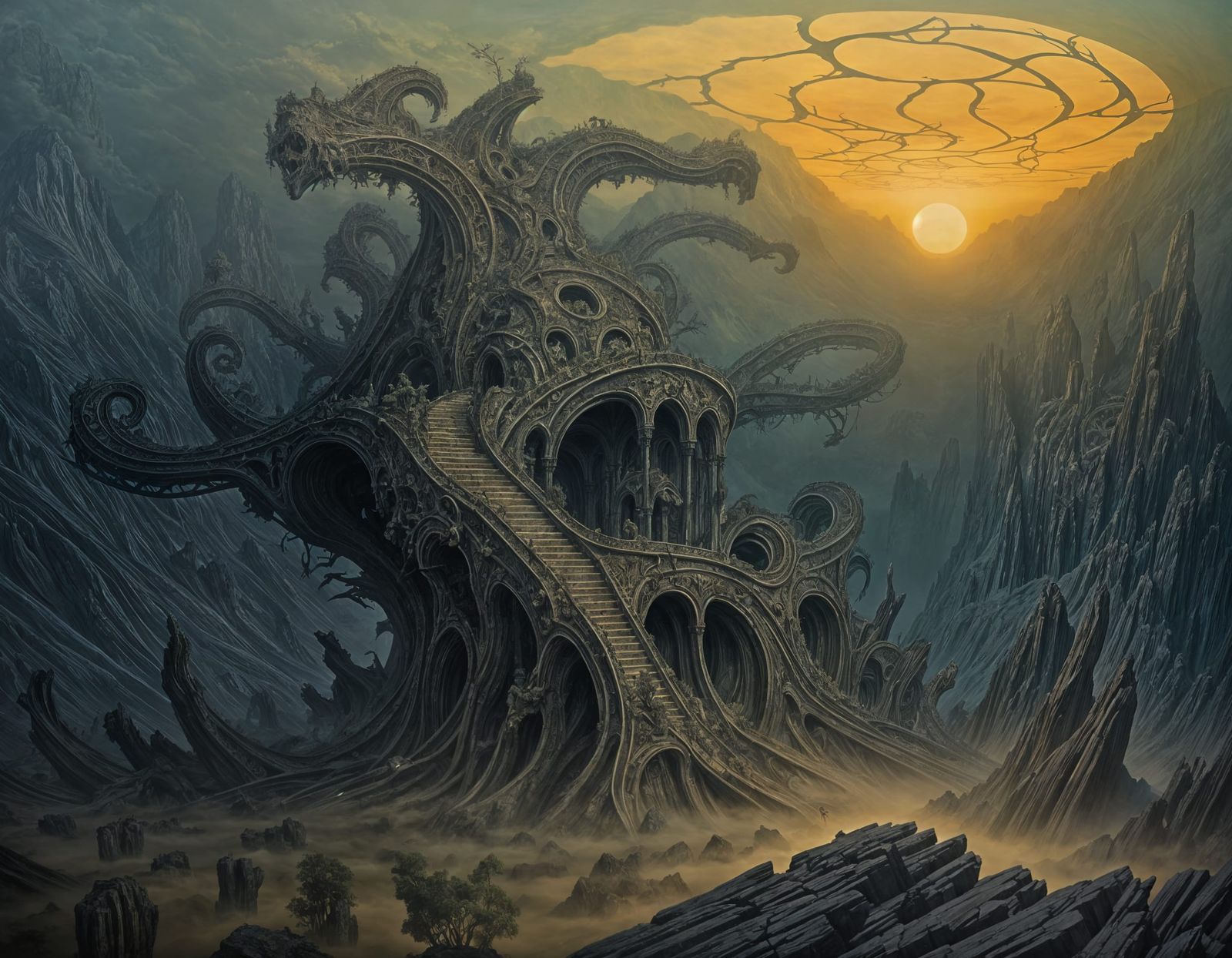 Surreal Intricate Landscape with Architectural Elements Pain...