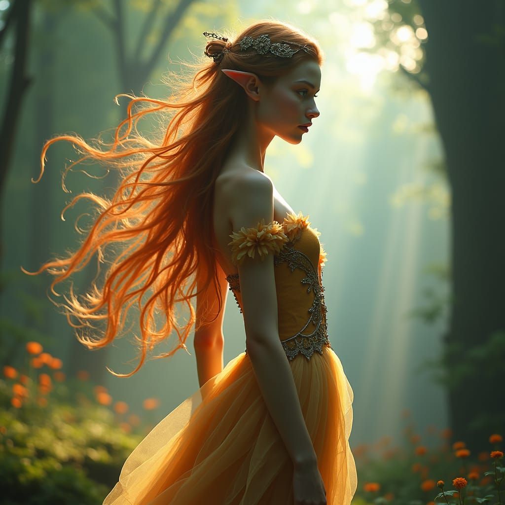 Elvish Princess with Autumn Hair in Ethereal Light