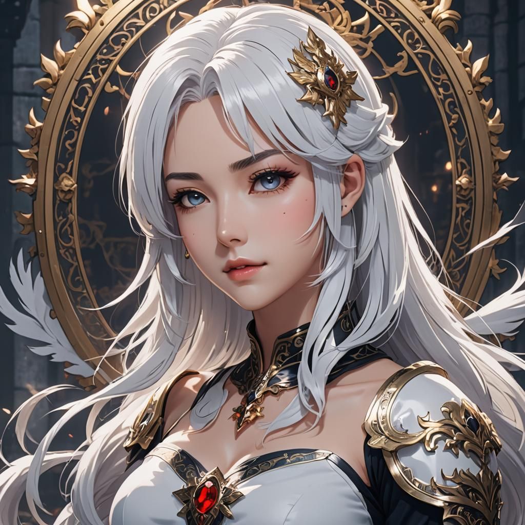 Anime Girl with White Hair in Kingdom Theme
