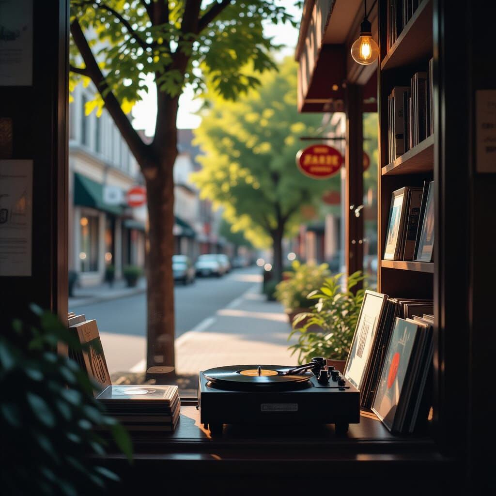Nostalgic Street Scene with Record Player Inside