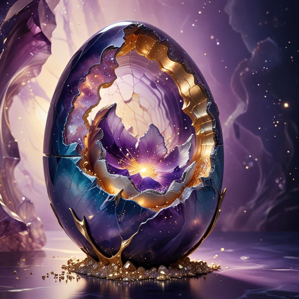 Ethereal Geode Egg Shines with Crystaline Gemstones