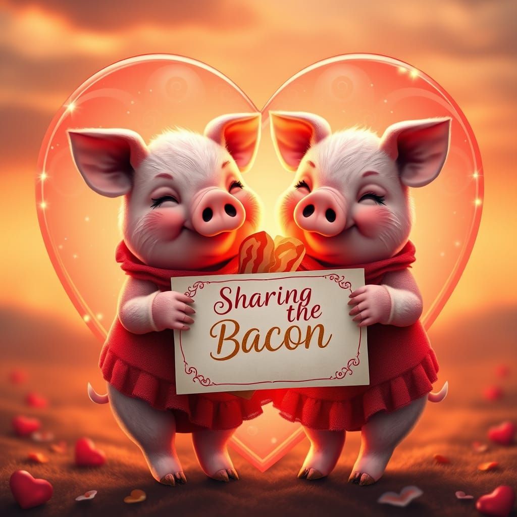 Cute Pigs in Heart, Sharing Valentine's Day Treat