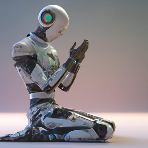 Muslim Robot praying in space