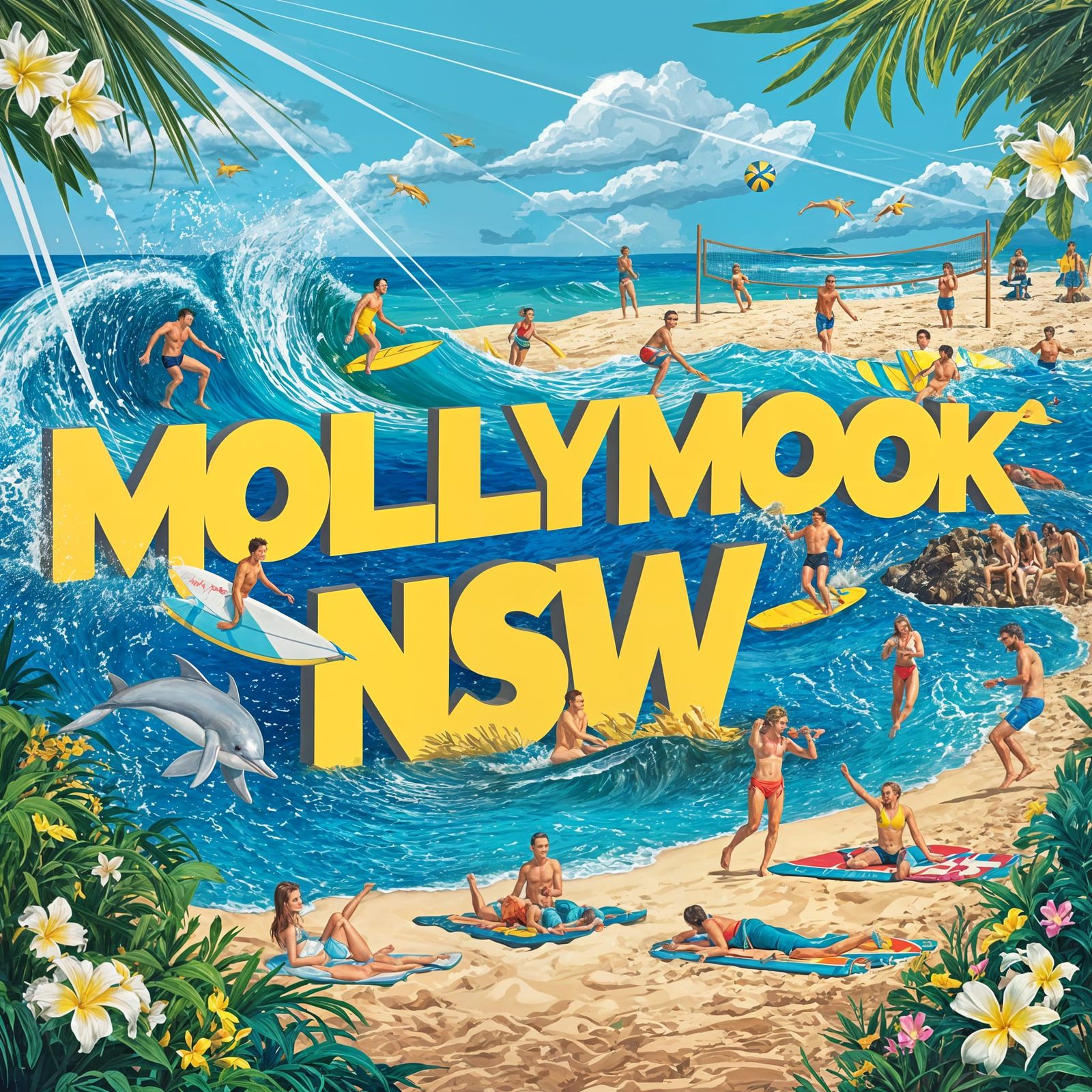 Mollymook NSW: Vibrant Splash Art Beach Illustration