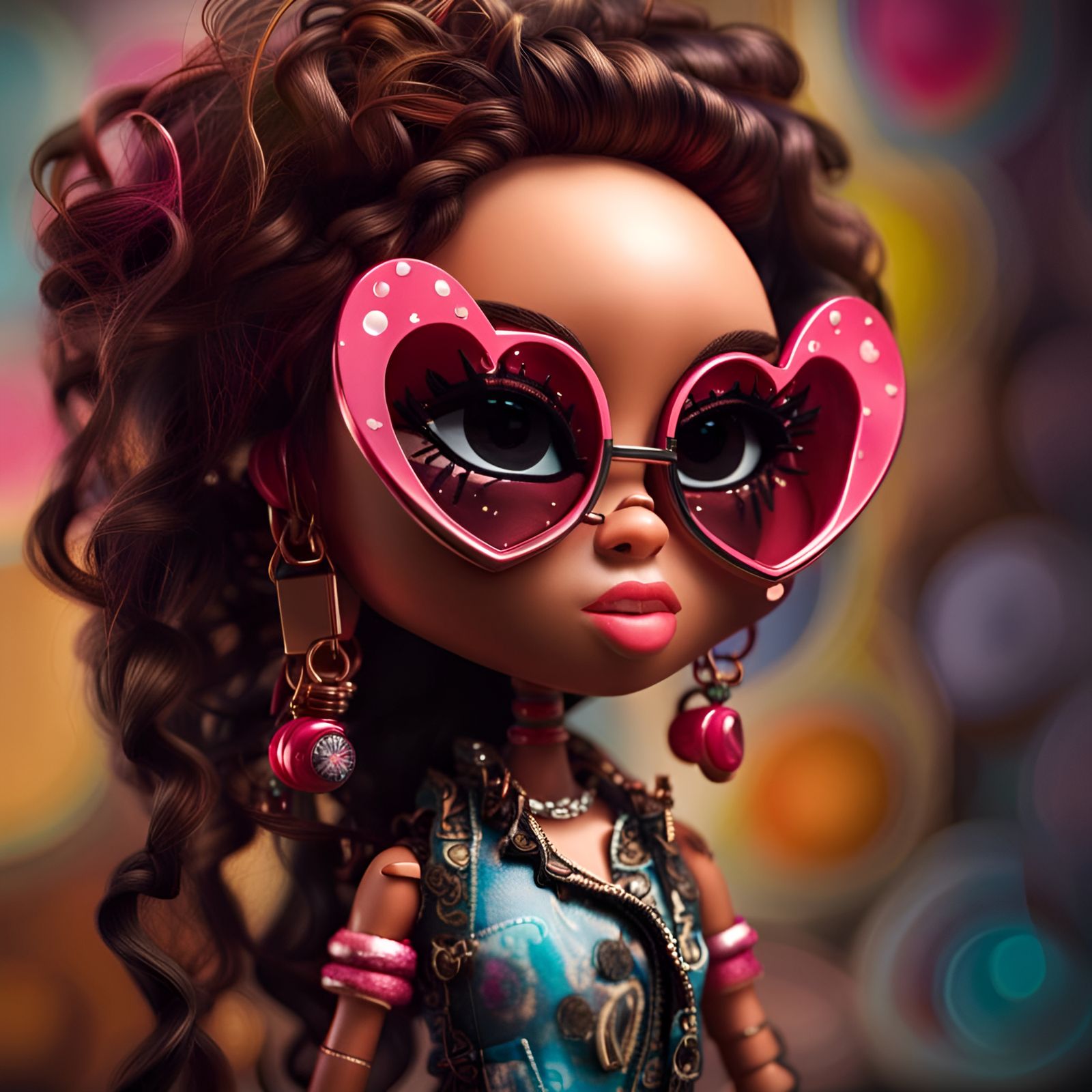 Hyperrealistic Bratz Doll with Heart Sunglasses