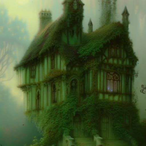 Moss and overgrown Ivy gothic house