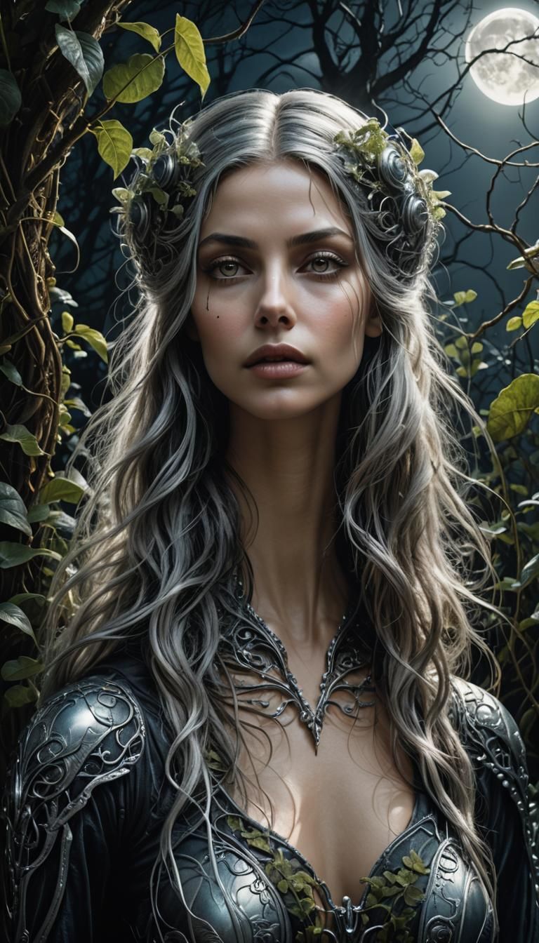 Serene Woman in Magical Garden: Hyperrealism Portrait